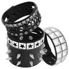 4 Peças de Venda Direta da Fábrica Exagerados Braceletes Masculinos de Couro Sintético, Europeus e Americanos Punk Não Convencionais Braceletes de Duas Fileiras com Rebites Pontiagudos