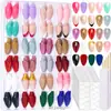 Caixa com Conjunto de Adesivos para Unhas Coloridos Sólidos de Média e Curta Duração, Franceses Foscos com Glitter, Pontas de Unha de Alta Qualidade Desgastáveis