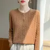 Atacado Transfronteiriço Primavera e Outono Gola Redonda Feminino Manga Longa Tricô em Ponto Trançado Cardigan Top, Peça de Roupa Externa Versátil Estilosa, Suéter Camada de Base