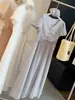 Vestido Elegante de Manga Curta com Gola V e Mangas Bufantes Estilo Francês para Chá, Novo Estilo de Verão, Estilo Suave, Cintura Marcada, Emagrecedor, Vestido Longo