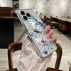 Pintura al Óleo Acuarela Mariposa Azul Flor Manzana 15plus Funda Protectora Transparente para Teléfono iPhone17promax Funda Suave