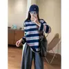 Camiseta Listrada Manga Longa Estilo Coreano Retrô Feminina 2026 Outono Nova Estilo Preguiçoso Solta Casual Versátil Camada Base Top