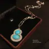 Nuevo Collar con Colgante de Calabaza Turquesa Incrustado de Diamantes Estilo Chino Pendientes de Lujo Ligero con Sentido de Alta Gama Traje de Joyería de Moda Estilo Nacional para Mujeres