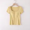 Nova Blusa Feminina de Verão com Gola Quadrada e Bojo Embutido, Top Base de Manga Curta Integrado com Bojo Integrado e Meias Mangas