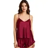 Conjunto sexy de dos piezas para mujer, fino, de seda artificial europea y americana, camisola y shorts, ropa de casa, ropa de dormir sexy y seductora