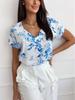2026 Verano Nuevo Moda Femenina Transfronteriza Europea y Americana Comercio Exterior Amazon Aliexpress Blusas Estampadas de Gasa de Manga Corta