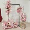 Placa de fundo vermelho para casamento palco floral fileira de flores de palco placa KT floral flor amarrada fileira de flores de banquete de casamento flor artificial