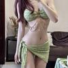 Moda Feminina Verão Fenda Cor Sólida Três Peças Tecido Especial Internet Hot Spice Girl Férias Emagrecimento Sexy Maiô
