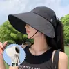 Chapéu de Sol de Verão Feminino de Borracha Preta com Aba Larga, Resistente a UV, para Uso ao Ar Livre, Chapéu de Pescador