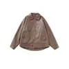 Jaqueta de Couro com Lapela Estilo Americano para Homens, Outono 2025 Vintage High Street Cool Workwear Coat, Versátil Tendência Retrô