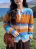 Cárdigan de Punto Rayado Bloque de Color Estilo Coreano Suéter Arcoíris para Mujer Otoño Invierno Chaqueta Dopamina Dulce Estilo Perezoso Top