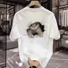 Camiseta de manga corta para hombre y mujer Verano Trendy Lindo Gato Estampado Ropa Holgada Americana Simple Manga Media Sin Género para Hombre y Mujer