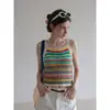 Top Regata de Tricô Listrado Estilo Tailandês para Mulheres, Peça para Foto de Férias na Praia no Verão, Top Dopamina Curto Sem Mangas