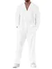 Conjunto Deportivo Casual Suelto Talla Grande para Hombre de Primavera y Otoño con Tela Jacquard de Solapa y Pantalones Largos de Manga Larga Exportación Transfronteriza de Amazon