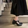 Sapatos de camada única estilo balé Couro genuíno feminino 2024 outono high-end bico quadrado salto grosso sapatos Mary Jane vintage raso sapatos femininos