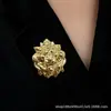 Broche de Cabeça de Leão de Cobre Estilo Metalizado Personalizado Transfronteiriço Europeu e Americano Outono e Inverno Universal de Alta Qualidade para Homens e Mulheres Roupas Retrô