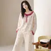 Algodão Puro Pijama Feminino Primavera e Outono Manga Longa Calça Longa 2026 Novo Gola Redonda Solto Listrado Pode Ser Usado Fora de Casa Roupas