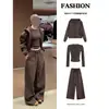 Conjunto de Tres Piezas para Mujer Sudadera y Pantalón de Chándal Marrón Castaño Chaqueta Deportiva Casual Conjunto Completo Ootd Fuente de Conjuntos Fábrica