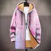 Jaqueta Novo Estilo com Elementos de Padrão Multicoloridos B53 Cardigan com Capuz e Zíper Casaco de Algodão com Lã Espessa para Inverno com Forro Amarelo