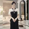 Camisa Negra de Manga Corta para Mujer Verano 2025 Nuevo Estilo Alta Gama Lujo Ligero Chic Único Encaje Empalmado Blusa Top
