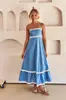 Verano 2024 nuevo vestido elegante de tirantes tipo tubo con costuras de encaje de color liso y falda amplia -88106