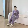 Traje de Pijama Arcoíris Invierno Engrosado Dibujos Animados Durazno Pijamas Ropa de Casa para Mujer Coral Fleece Moderno Holgado