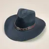 Nuevo estilo europeo y americano cinturón de remaches para exteriores sombrero de mezclilla western para hombres y mujeres protector solar casual moda sombrero de paja venta al por mayor