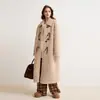 Casaco Longo Casual de Camurça com Shearling e Botões de Chifre para Mulheres, Outono/Inverno 2026
