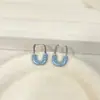 Zircônia Microincrustada, Toque Único de Alto Padrão, Brincos de Pino Turquesa Branco Super Brilhantes para Mulheres, Argolas de Orelha da Moda de Luxo Leve, Acessórios de Orelha Personalizados