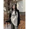 Camiseta de manga larga para mujer, holgada, estilo coreano, nueva llegada 2023, manga raglán, costuras, versátil, talla grande, longitud media, camiseta básica