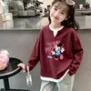 Blusa casual solta de malha waffle com mangas compridas, estilo duas peças falsas, nova para primavera e outono, para crianças