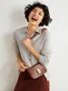 Suave y Amigable con la Piel de Punto de Lana Pura Cardigan Top Versátil Cómodo de Moda de Botonadura Única con Cuello Polo para Mujer