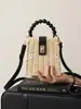 Bolso Tejido de Paja de Imitación Vintage Estilo Coreano Bolso de Mano con Cuentas Bolso Cruzado de Hombro Tejido para Mujer Bolso de Playa Personalizado Bolso para Teléfono