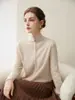 Cardigã 100% caxemira, nova blusa base feminina outono e inverno com gola semi-alta e barra dobrada, casaco de botão único estilo suave