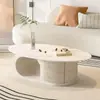 Mesa de Centro Ovalada de Losa de Roca Sala de Estar Hogar Moderna Minimalista Avanzada Apartamento Pequeño Estilo Crema Mesa de Centro Pequeña Artículo Popular de Celebridad de Internet