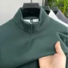Suéter de Forro Polar para Otoño e Invierno con Media Cremallera para Hombre, Nuevo Color Sólido, Cuello Alto, Camiseta Casual de Manga Larga, Camiseta Base para Hombre