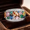Anillo Geométrico Colorido de Zirconia de Colores Arcoíris Gota de Agua Personalizado Transfronterizo Ziyu Nicho No Desvanecible con un Toque de Alta Gama y Único