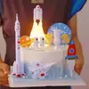 Adornos Decorativos para Pastel de Astronauta, Cohete Brillante, Topper de Planeta para el Primer Cumpleaños del Bebé, Transbordador Espacial, Figura de Astronauta