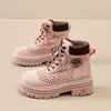 Botas Martin de Malla Transpirable para Mujer Verano 2026, Botines Amarillos de Tacón Oculto y Suela Gruesa, Versátiles de Gamuza Retro que Aumentan la Altura