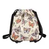 Bolsa de Tecido Chanfrada com Cordão Bolsa de Ombro Estilosa Tipo Balde Bolsa de Lona Jacquard Borboleta Estilo Nacional Bolsa Transversal Grande Capacidade para Mulheres