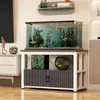 Aquário minimalista moderno com gabinete inferior aberto e armário com porta, aquário para sala de estar com suporte de chão para aquário