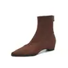 Botas Elásticas Ajustadas para Mujer con Aumento Interno de Altura, Nuevo Estilo Coreano de Gamuza Otoño/Invierno Punta Puntiaguda Tacón Medio Cremallera Trasera Botines Elásticos para Tobillo 42