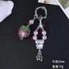 Nova Corrente de Celular Estilo Luxo de Alto Padrão com Diamantes Cintilantes Morango Roxo e Contas com Pingente de Franja para Bolsa Feminina