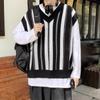 Colete de Tricô Listrado Vintage Outono Inverno Masculino Estilo Japonês Estilo Hong Kong Ins Tendência Solto Casual Gola V Sem Mangas