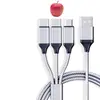 Ponto nylon trançado um puxa três linha de dados atacado carga rápida 3A três em um linha de carregamento de celular carga flash linha de presente