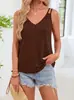 Ropa de Mujer Transfronteriza Estilo Europeo y Americano Comercio Exterior Camisola Holgada de Cuello V para Mujer, Ropa Exterior o Interior de Verano Camiseta Base sin Mangas