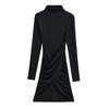 3339-24 Invierno Nuevo Estilo Europeo y Americano Plegable Puro Cuello Polar Forrado Cintura Figura Cruzada Manga Larga Vestido