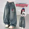 Ropa de Otoño para Niñas Estilo Coreano Pantalones de Mezclilla de Gato de Dibujos Animados 2026 Nuevas Llegadas de Otoño Pantalones Anchos Estampados Súper Elegantes para Niños