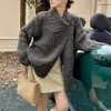 Cardigan de malha novo estilo outono e inverno feminino, solto, casual, com gola de lapela e padrão torcido, top macio e elegante