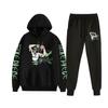 Traje deportivo informal con capucha y estampado de una pieza para hombre, ropa deportiva de dos piezas